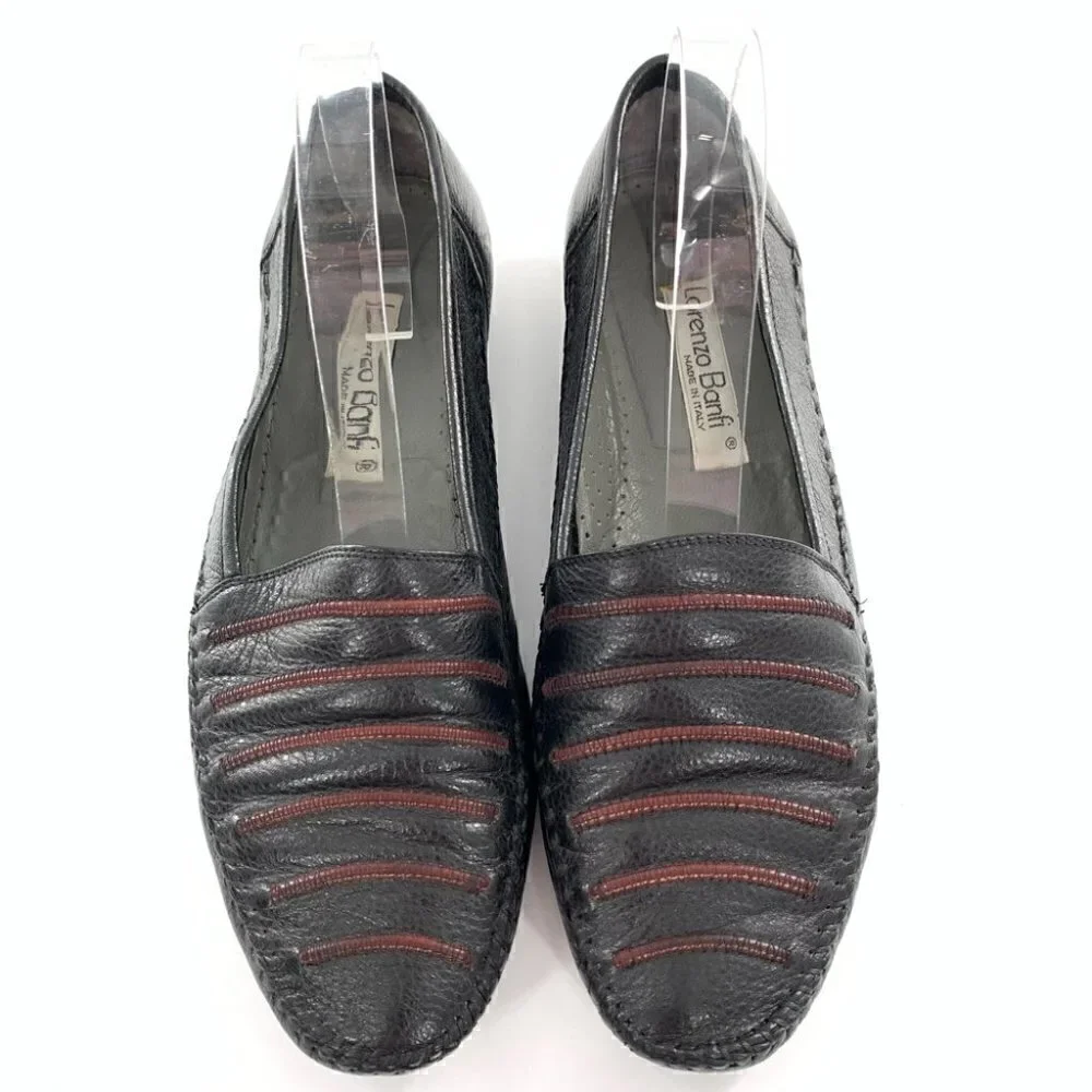 Lorenzo Banfi mens loafers size 9 black Italian leather vintage 80s 90s